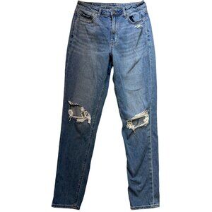American Eagle Womens Ripped Knee Mom Jeans Stretch Denim Size 6 Blue Light Wash
